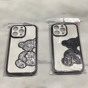 Cute Korean Glitter bear leather soft iPhone 14 pro max cases